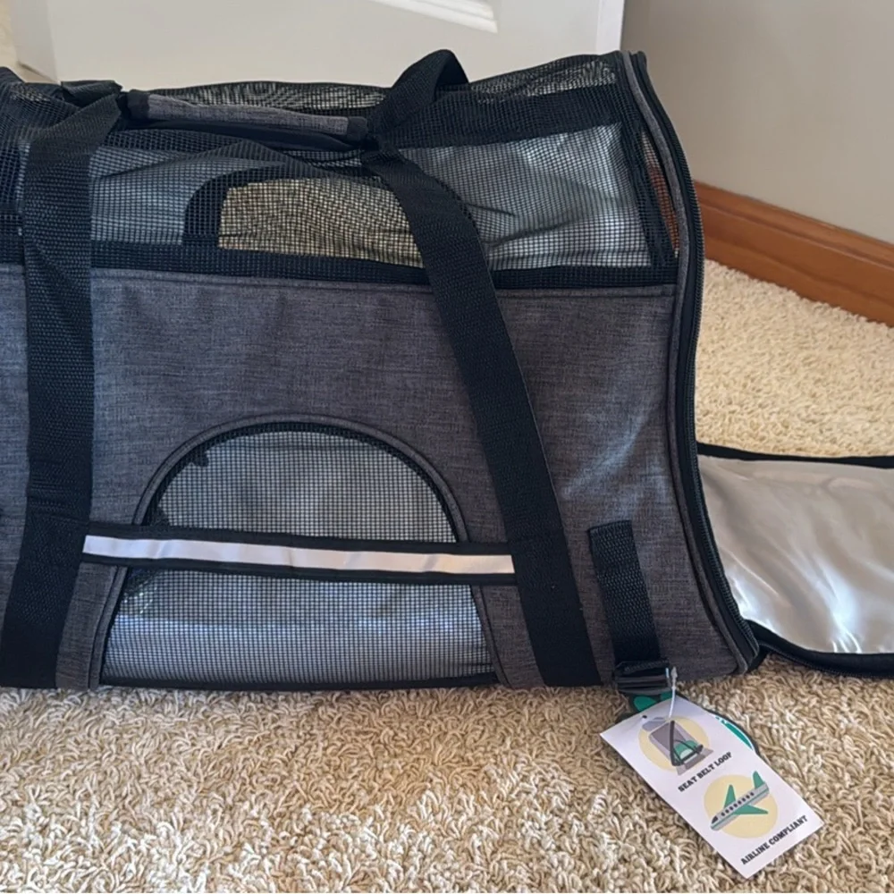 Gray Pet Carrier with Mesh Panels